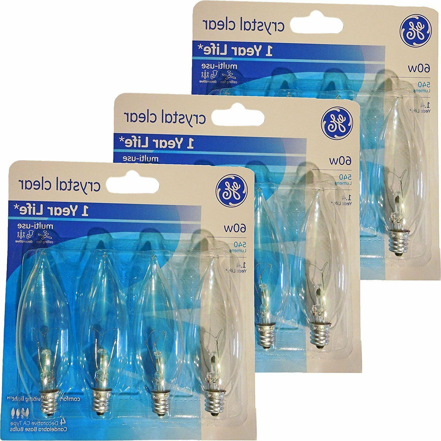 NEW GE 25 40 & 60 Watt Chandelier E12 Base Clear Dimmable Be