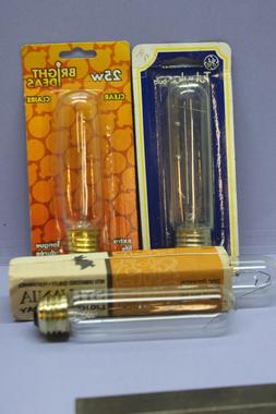 Lot of 4 Clear Tubular 25W T10 Light Bulbs, Medium Base, GE,