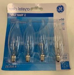 NEW GE 60 Watt Chandelier Base Crystal Clear Dimmable Bent T
